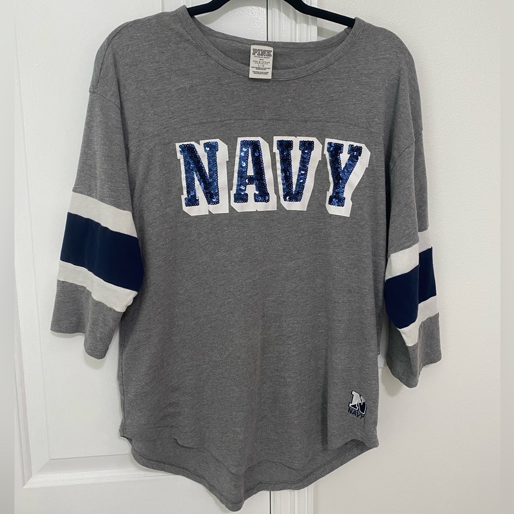 SUPER RARE HTF VS PINK Navy Sequin Bling Shirt
